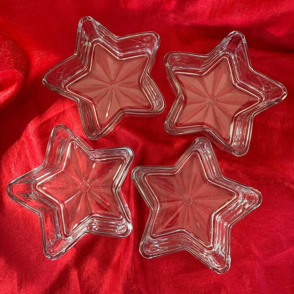 Star-shaped glass candle holders/snack dishes, set of 4